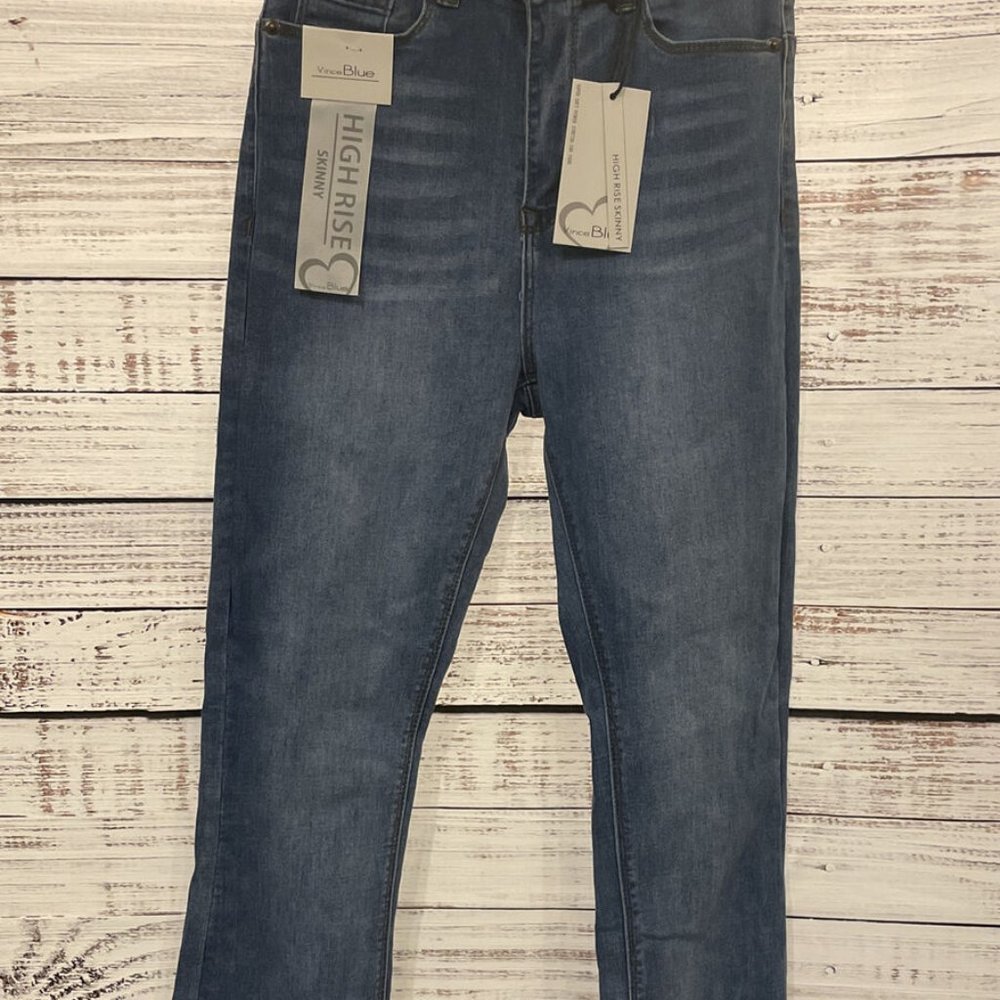 Juniors NWT Vince Blue High Rise Skinny Bell Bottom Jeans Light Wash Sz 5